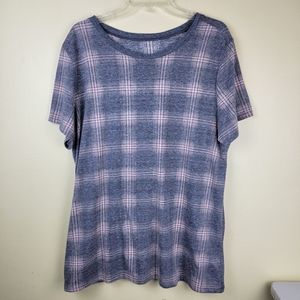 TORRID sz 2 Light Pink Gray Plaid Casual T Shirt Classic Fit